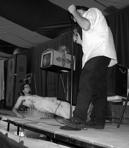 Freakshow Foley on the bed of nails (This photograph is © 2005 by James G. Mundie; reproduction without express permission is prohibited.)