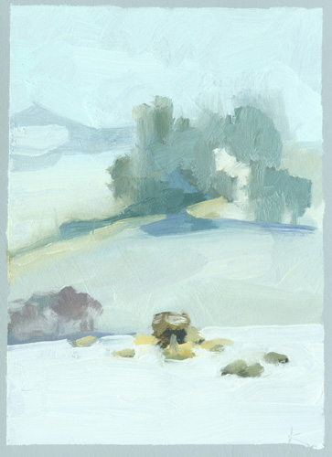 "Sheep Feeding in Blizzard (right panel)" is copyright  2006 by Kate Kern Mundie. All rights reserved.  Reproduction prohibited.